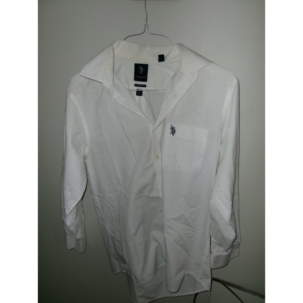 U.S. Polo Assn Slim Fit Button Down Dress Shirt White Size L 16.5 32/33
